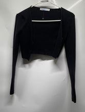 Load image into Gallery viewer, Zara Womens Black Ribbed Long Sleeve V-Neck Cropped Cardigan Sweater Size M
