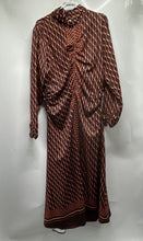 Load image into Gallery viewer, BCBG Womens Brown Printed Long Sleeve Mock Neck Midi A-Line Dress Sz 6 With Tag
