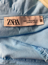 Load image into Gallery viewer, Zara Womens Blue Short Sleeve Square Neck Tiered Pullover Mini Dress Size XS
