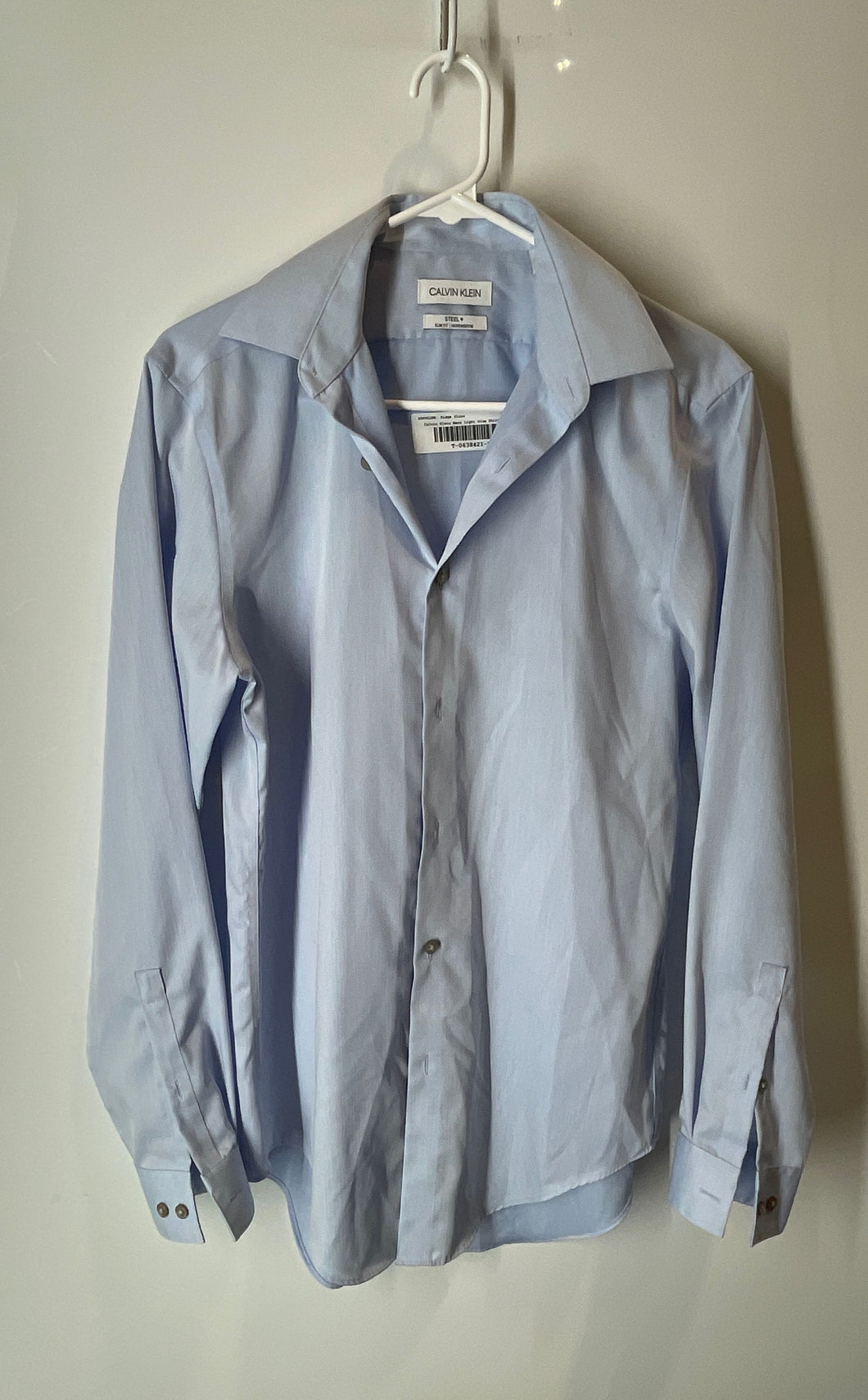 Calvin Klein Mens Light Blue Herringbone Slim Fit Dress Shirt Size 14.5 32/33