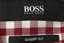 Load image into Gallery viewer, Hugo Boss Mens Dark Red White Sharp Fit Long Sleeve Dress Shirt Size 16.5
