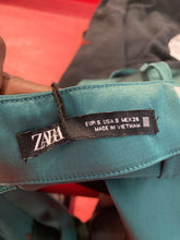 Load image into Gallery viewer, Zara Womens Green Satin Spaghetti Strap Square Neck Slit Slip Dress Size Small
