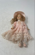 Load image into Gallery viewer, Vintage Blonde Curly Hair Porcelain Mini Doll With Dress &amp; Hat Outfit
