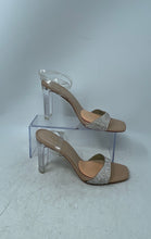 Load image into Gallery viewer, Aldo Womens Beige Clear Open Toe Buckle Block Ankle Strap Heels Size 8.5
