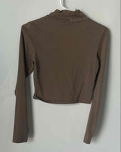 Load image into Gallery viewer, Zara Womens Brown Long Sleeve Mock Neck Pullover Cropped T-Shirt Size Small
