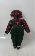 Load image into Gallery viewer, Blonde Hair Home Decorative Porcelain Doll With Green Corduroy Overalls &amp; Hat
