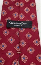 Load image into Gallery viewer, Christian Dior Mens Red Geometric Print Silk Track Bar Pointed Tie
