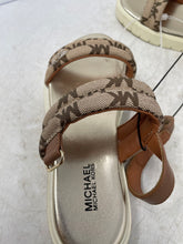 Load image into Gallery viewer, Michael Kors Girls Brown Signature Print Open Toe Ankle Strap Sandals Size 1
