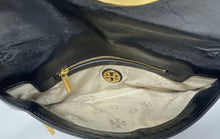 Load image into Gallery viewer, Authentic Tory Burch Womens Reva Black Leather Logo Flap Clutch Purse Damaged
