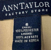 Load image into Gallery viewer, Ann Taylor Womens Khaki Notch Lapel Long Sleeve Two-Button Blazer Size 6
