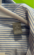 Load image into Gallery viewer, Michael Kors Mens Blue White Striped Slim Fit Long Sleeve Dress Shirt Size L
