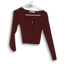 Load image into Gallery viewer, Zara Womens Burgundy Long Sleeve Crop Cardigan Sweater Size Small
