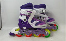 Load image into Gallery viewer, Power Superb Kids Purple White Adjustable Quad Wheel Inline Skates Size Medium
