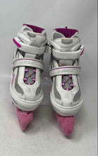 Load image into Gallery viewer, Lake Placid Kids White Pink Adjustable Buckle Ankle Inline Ice Skates Size 4
