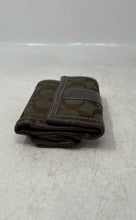Load image into Gallery viewer, Coach Womens Brown Monogram Leather Trim Credit Card Slots Trifold Wallet
