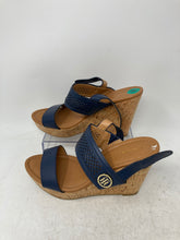 Load image into Gallery viewer, Tommy Hilfiger Womens Blue Brown Buckle Wedge Ankle Strap Heels Size 8
