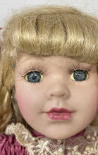 Load image into Gallery viewer, Lot Of 2 Pcs Blonde &amp; Black Hair Blue Eyes Decorative Porcelain Doll With Outfit
