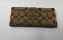 Load image into Gallery viewer, Coach Womens Beige Brown Signature Canvas Card Holder Checkbook Bifold Wallet
