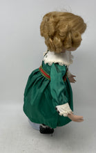 Load image into Gallery viewer, Vintage Shirley Temple Porcelain Green Dress Blonde Hair Brown Eyes Girl Doll
