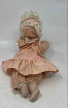 Load image into Gallery viewer, Unbranded Porcelain Pink Lace Bonnet Dress Eyes Closed Wind Up Baby Girl Doll
