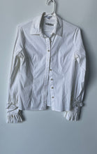 Load image into Gallery viewer, Fashion Nova Womens White Stretch Long Sleeve Collared Button-Up Shirt Size M
