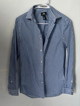 Load image into Gallery viewer, H&amp;M Mens Blue White Checked Collared Long Sleeve Slim Fit Button-Up Shirt Sz XS
