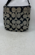 Load image into Gallery viewer, Coach Womens Beige Black Signature Print Adjustable Strap Zip Top Crossbody Bag
