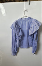 Load image into Gallery viewer, Zara Womens Blue White Striped Long Sleeve Collared Blouse Top Size XS
