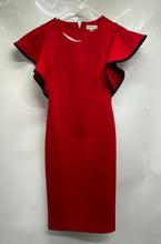Load image into Gallery viewer, Calvin Klein Womens Red Contrast Trim Flutter Sleeve Back-Zip Sheath Dress Sz 6
