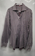Load image into Gallery viewer, Bugatchi Mens Brown Striped Long Sleeve Collared Button-Up Shirt Size Large
