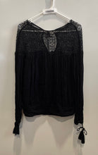 Load image into Gallery viewer, Zara Womens Black Long Sleeve Tie Neck Lace Shoulder Blouse Top Size XS
