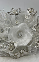 Load image into Gallery viewer, Large Bridal White Artificial Flowers With Crystals And Shapes Brooches
