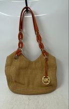 Load image into Gallery viewer, Michael Kors Womens Brown Orange Woven Straw Charm Hobo Shoulder Bag
