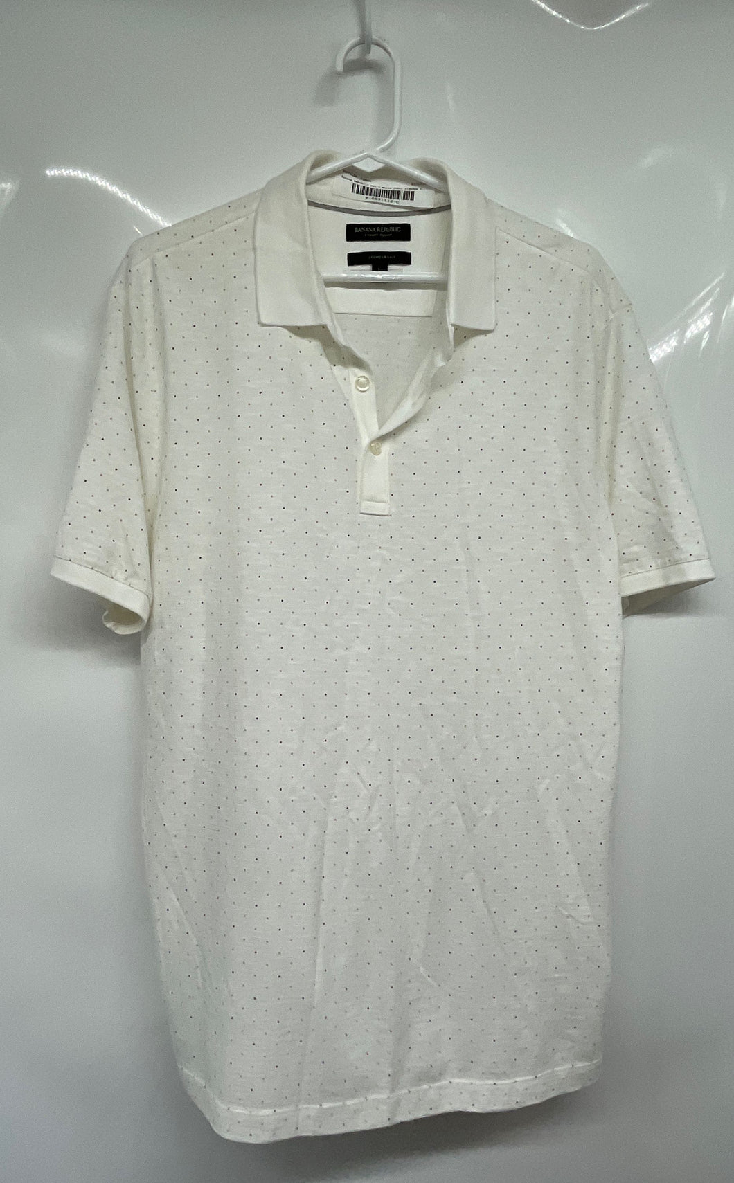 Banana Republic Mens White Short Sleeve Collared Standard Fit Polo Shirt Size L