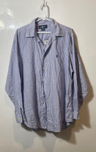 Load image into Gallery viewer, Ralph Lauren Mens White Blue Striped Yarmouth Cotton Dress Shirt Size 16.5 34/35
