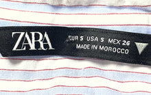 Load image into Gallery viewer, Zara Womens Blue White Striped Short Sleeve Button-Up Shirt Size Small
