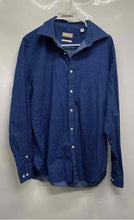 Load image into Gallery viewer, Michael Kors Mens Blue Printed Long Sleeve Collared Slim Fit Dress Shirt Size 17
