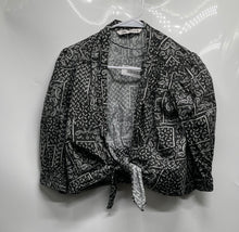 Load image into Gallery viewer, Zara Womens Black White Paisley Print Cotton Tie Front Cropped Blouse Top Size M
