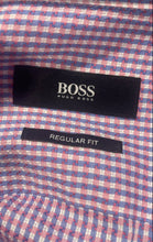 Load image into Gallery viewer, Hugo Boss Mens Pink Blue Plaid Long Sleeve Regular Fit Dress Shirt Size 15 1/2
