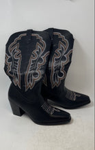 Load image into Gallery viewer, Unbranded Womens Black Square Toe Block Cowboy Western Boots Size 38
