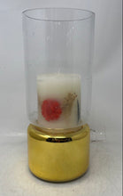 Load image into Gallery viewer, Vintage Floral Clear Gold-Tone Glass Collectible Large Candle Holder With Candle
