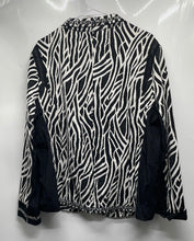 Load image into Gallery viewer, Chico's Womens Black White Zebra Print Mixed Media One-Button Blazer Size 3
