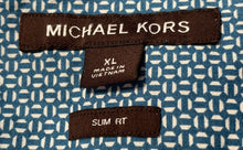 Load image into Gallery viewer, Michael Kors Mens Blue Geometric Short Sleeve Slim Fit Button-Up Shirt Size XL
