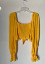 Load image into Gallery viewer, Forever 21 Womens Yellow Long Sleeve Self-Tie Front Cropped Blouse Top Size M
