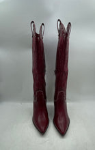 Load image into Gallery viewer, Unbranded Womens Burgundy Studded Pointed Toe Knee High Western Boots Size 9.5
