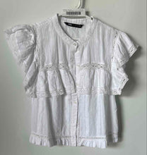Load image into Gallery viewer, Zara Womens White Short Flutter Sleeve Ruffle Button Front Blouse Top Size L
