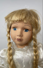 Load image into Gallery viewer, Decorative Collectible Blonde Hair Blue Eyes Porcelain Doll In White Lace Dress
