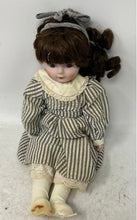 Load image into Gallery viewer, Brown Long Hair Classic Striped Dress Button Porcelain Doll Collection
