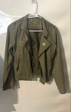 Load image into Gallery viewer, Velami Womens Green Cotton Asymmetrical Zip Cropped Military Jacket Size M
