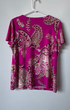 Load image into Gallery viewer, Jones New York Womens Pink Paisley Collarless Short Sleeve Blouse Top Size Large
